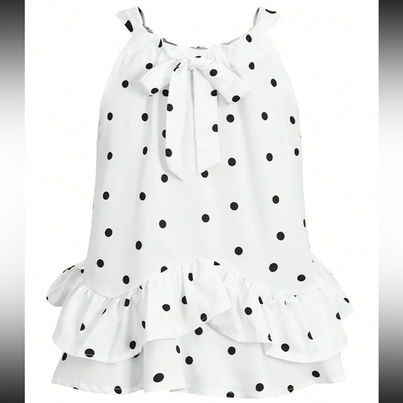 White Black Polka Dot Halter Top Blouse Shirt - Picture 2 of 3